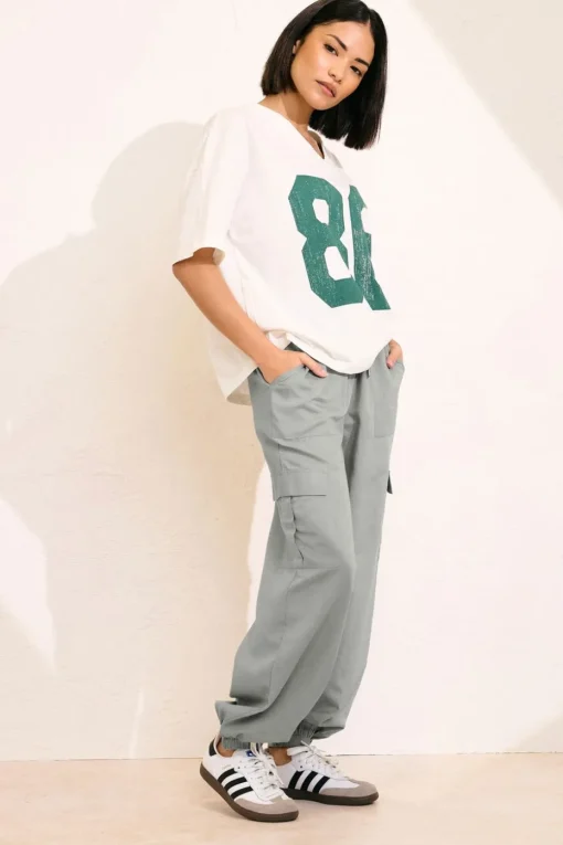 Pixiegirl Petite Grey Linen Cargo Cuffed Joggers