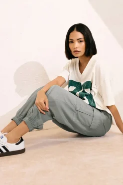 Pixiegirl Petite Grey Linen Cargo Cuffed Joggers
