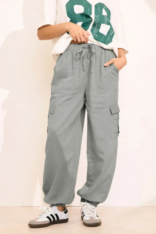 Pixiegirl Petite Grey Linen Cargo Cuffed Joggers