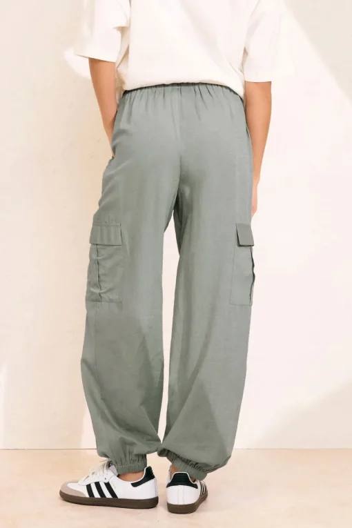 Pixiegirl Petite Grey Linen Cargo Cuffed Joggers