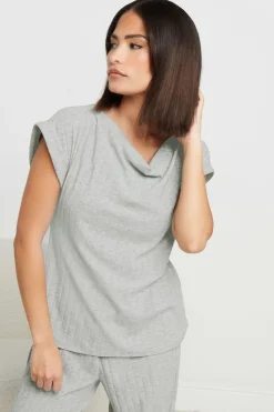 Pixiegirl Petite Grey Ribbed Cowl Neck Top