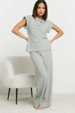 Pixiegirl Petite Grey Ribbed Cowl Neck Top