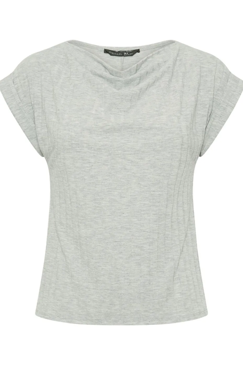 Pixiegirl Petite Grey Ribbed Cowl Neck Top