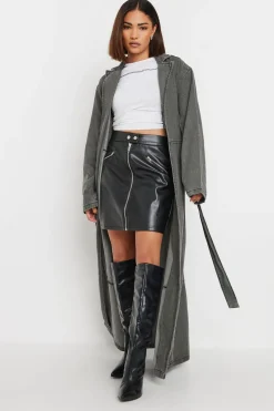 Pixiegirl Petite Grey Wash Denim Longline Trench Coat