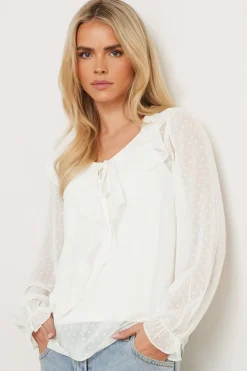 Pixiegirl Petite Ivory White Dobby Frill Blouse