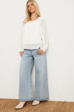 Pixiegirl Petite Ivory White Dobby Frill Blouse