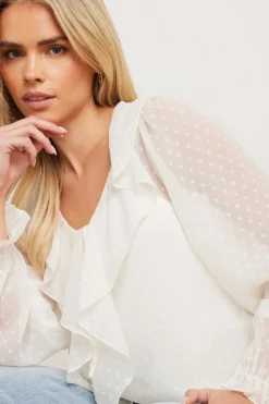 Pixiegirl Petite Ivory White Dobby Frill Blouse