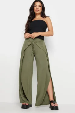 Pixiegirl Petite Khaki Green Wide Leg Wrap Trousers