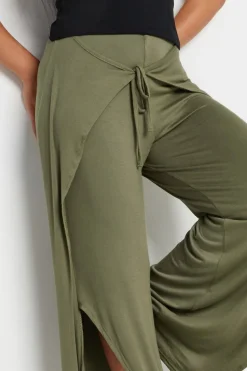 Pixiegirl Petite Khaki Green Wide Leg Wrap Trousers