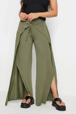 Pixiegirl Petite Khaki Green Wide Leg Wrap Trousers