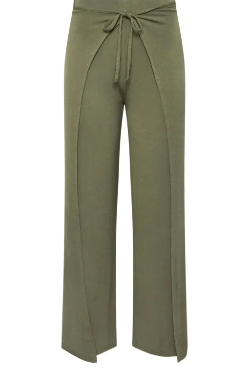 Pixiegirl Petite Khaki Green Wide Leg Wrap Trousers