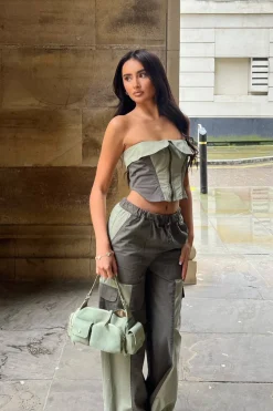 Pixiegirl Petite Khaki Green Colourblock Cargo Trousers