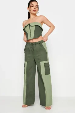 Pixiegirl Petite Khaki Green Colourblock Cargo Trousers