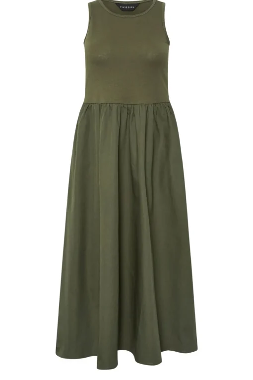 Pixiegirl Petite Khaki Green Jersey & Woven Mix Fabric Midaxi Dress