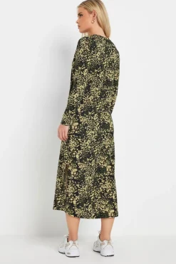 Pixiegirl Petite Khaki Green Abstract Animal Long Sleeve T-Shirt Dress