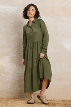 Pixiegirl Petite Khaki Green Sleeved Smock Dress