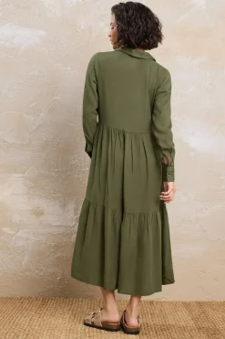 Pixiegirl Petite Khaki Green Sleeved Smock Dress