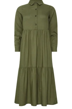 Pixiegirl Petite Khaki Green Sleeved Smock Dress
