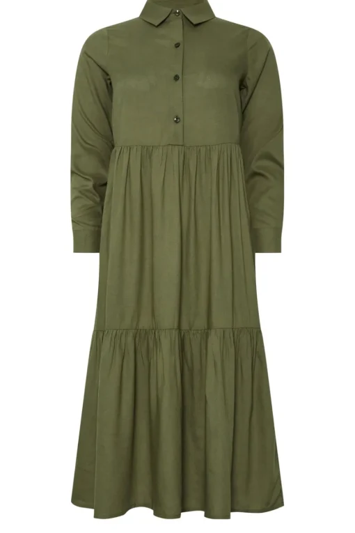 Pixiegirl Petite Khaki Green Sleeved Smock Dress