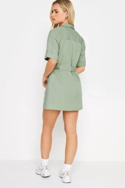 Pixiegirl Petite Khaki Green Utility Mini Dress