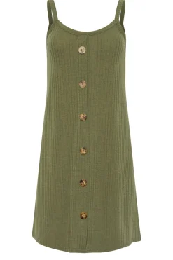 Pixiegirl Petite Khaki Green Button Front Sleeveless Dress