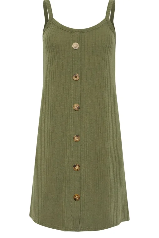Pixiegirl Petite Khaki Green Button Front Sleeveless Dress