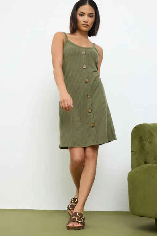 Pixiegirl Petite Khaki Green Button Front Sleeveless Dress