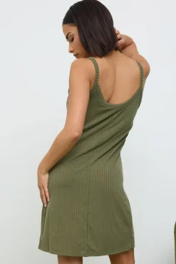 Pixiegirl Petite Khaki Green Button Front Sleeveless Dress