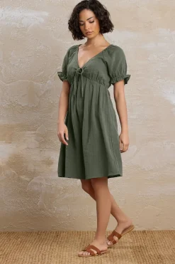 Pixiegirl Petite Khaki Green Tie Front Mini Dress