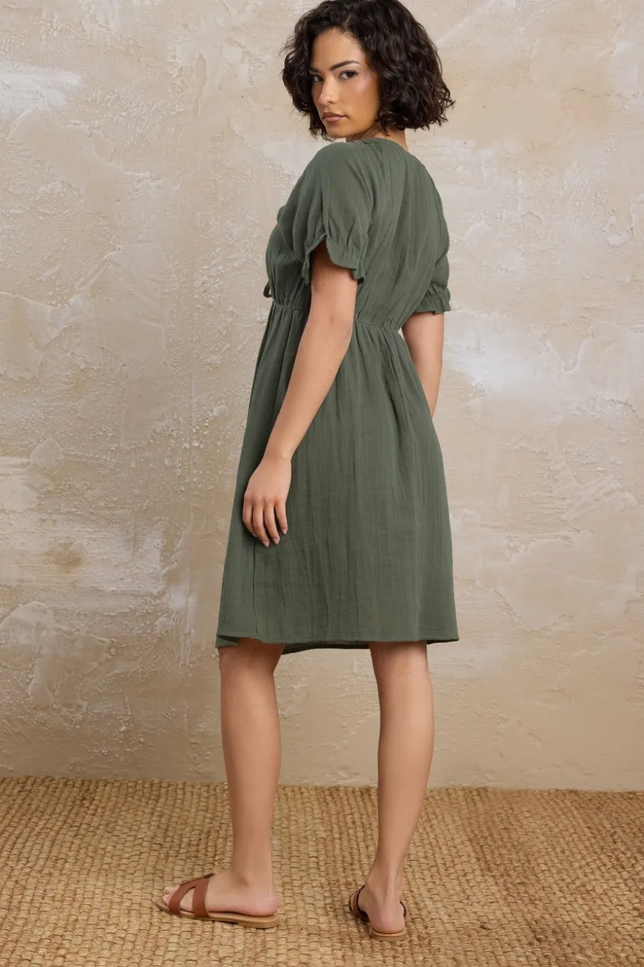 Pixiegirl Petite Khaki Green Tie Front Mini Dress