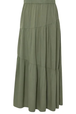 Pixiegirl Petite Khaki Green Asymmetric Tiered Maxi Skirt
