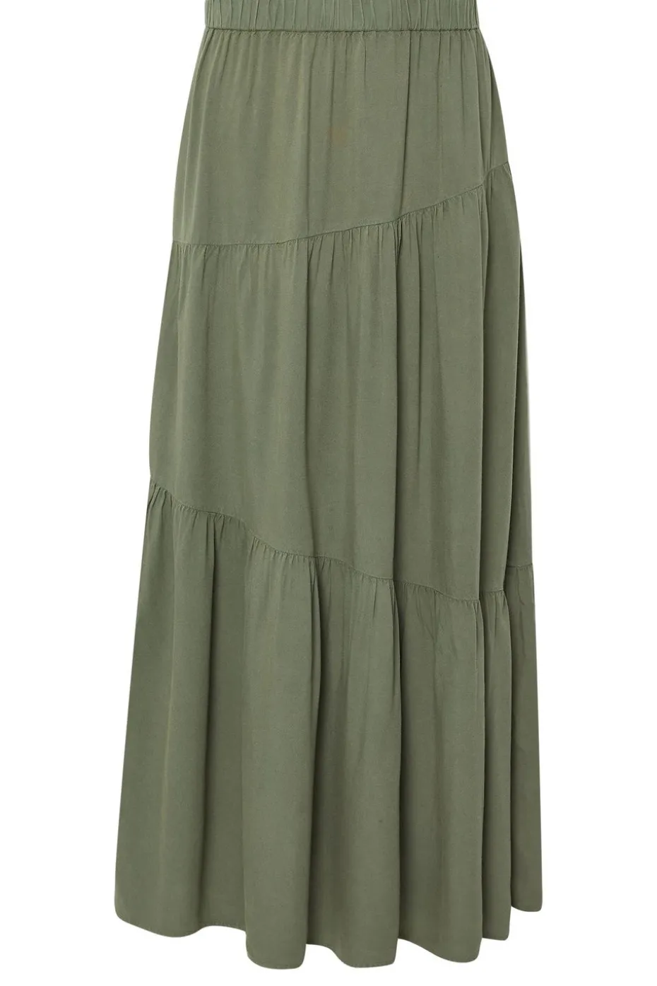 Pixiegirl Petite Khaki Green Asymmetric Tiered Maxi Skirt
