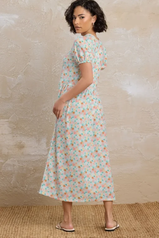 Pixiegirl Petite Light Blue Floral V-Neck Midi Dress