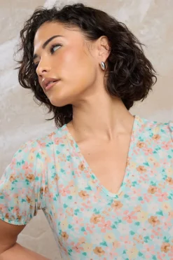 Pixiegirl Petite Light Blue Floral V-Neck Midi Dress