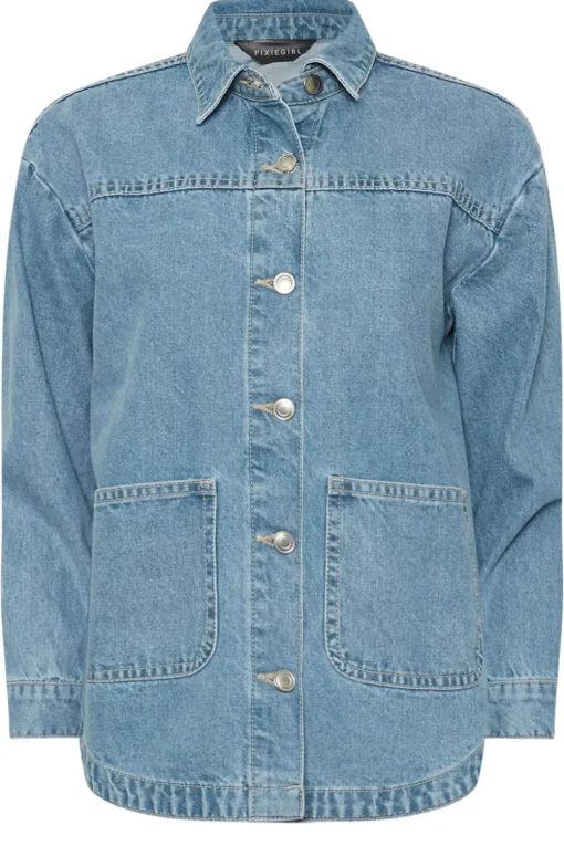 Pixiegirl Petite Light Blue Denim Shacket