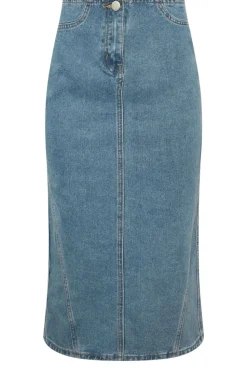 Pixiegirl Petite Light Blue Denim Seam Midi Skirt