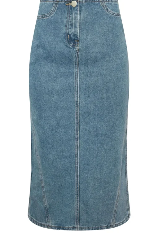 Pixiegirl Petite Light Blue Denim Seam Midi Skirt