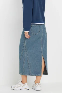 Pixiegirl Petite Light Blue Denim Seam Midi Skirt