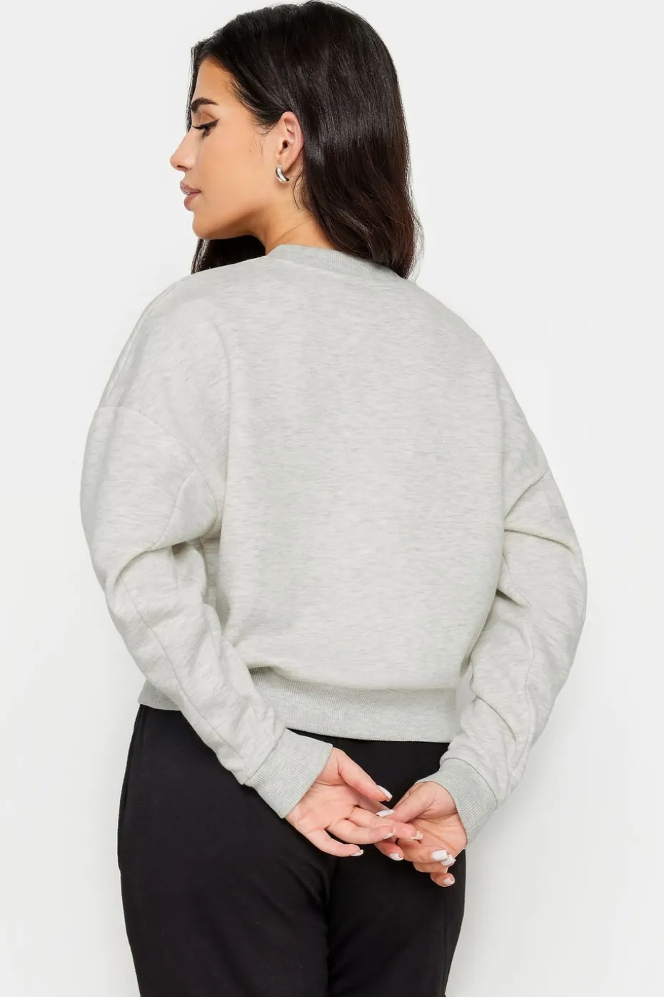 Pixiegirl Petite Light Grey 'Worldwide Vibes' Slogan Cropped Sweatshirt