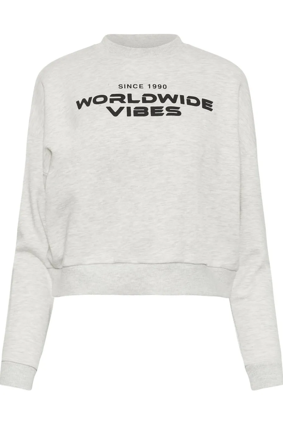 Pixiegirl Petite Light Grey 'Worldwide Vibes' Slogan Cropped Sweatshirt