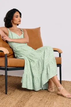 Pixiegirl Petite Mint Green Floral Tie Back Midi Dress