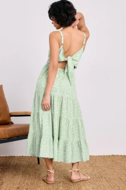 Pixiegirl Petite Mint Green Floral Tie Back Midi Dress