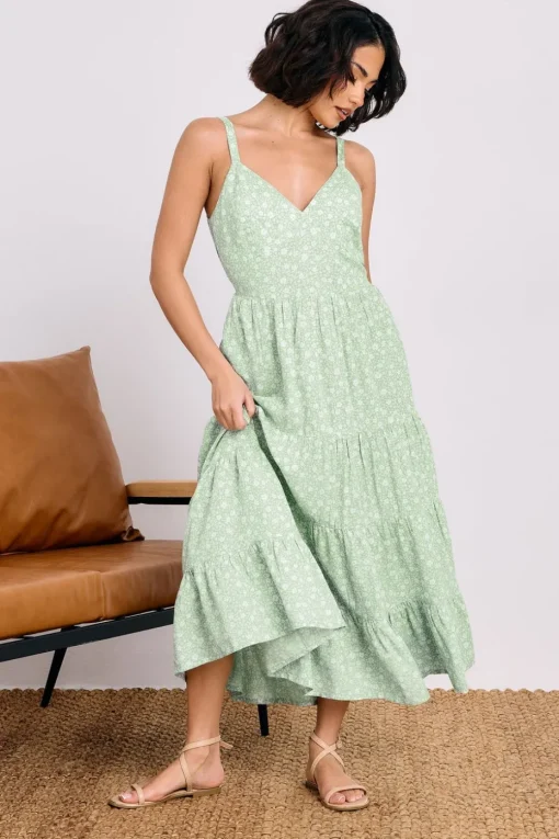 Pixiegirl Petite Mint Green Floral Tie Back Midi Dress