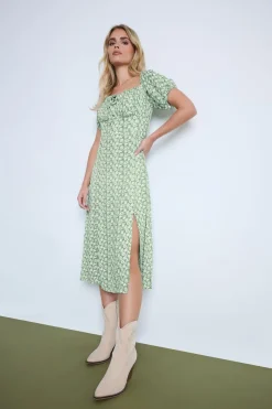 Pixiegirl Petite Mint Green Floral Tie Front Midi Dress