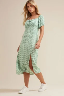 Pixiegirl Petite Mint Green Floral Tie Front Midi Dress