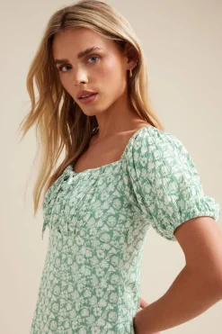Pixiegirl Petite Mint Green Floral Tie Front Midi Dress