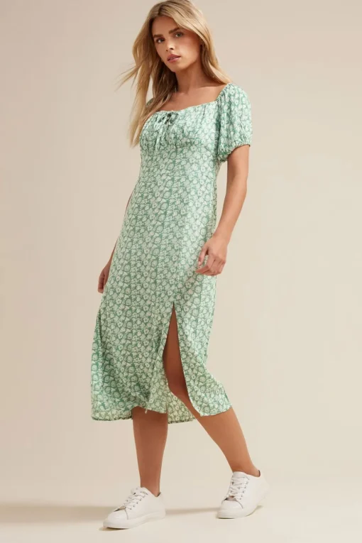 Pixiegirl Petite Mint Green Floral Tie Front Midi Dress