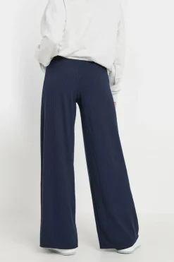 Pixiegirl Petite Navy Blue Ribbed Wide Leg Trousers