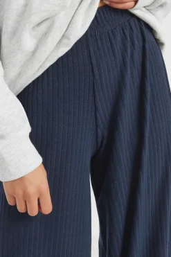 Pixiegirl Petite Navy Blue Ribbed Wide Leg Trousers