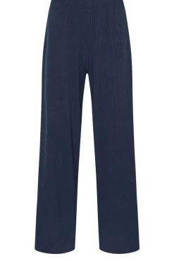 Pixiegirl Petite Navy Blue Ribbed Wide Leg Trousers